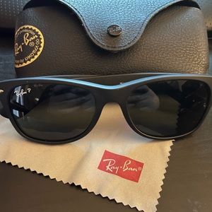 Ray-Ban RB2132 New Wayfarer Sunglasses Matte Black Frame Polarized Solid Lens,55